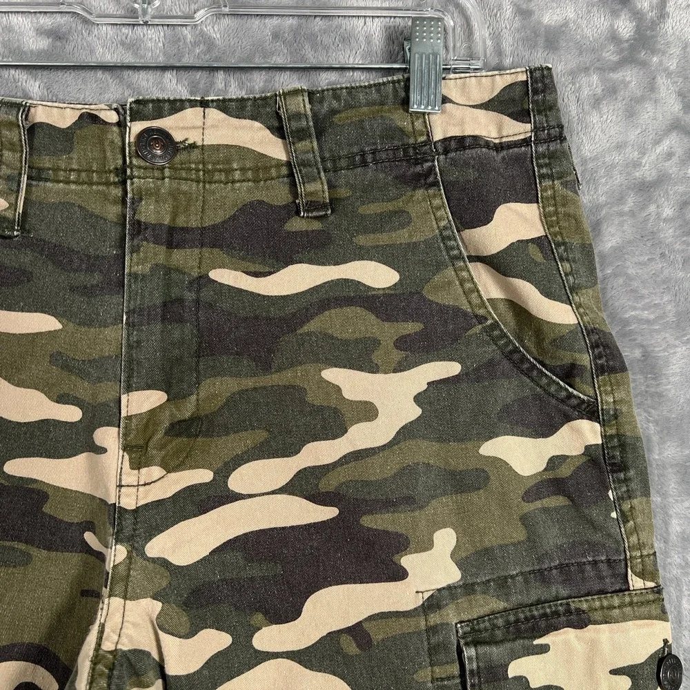 True Religion Camo Cargo Shorts Mens 30 Olive Green Military Flap Pocket 12''